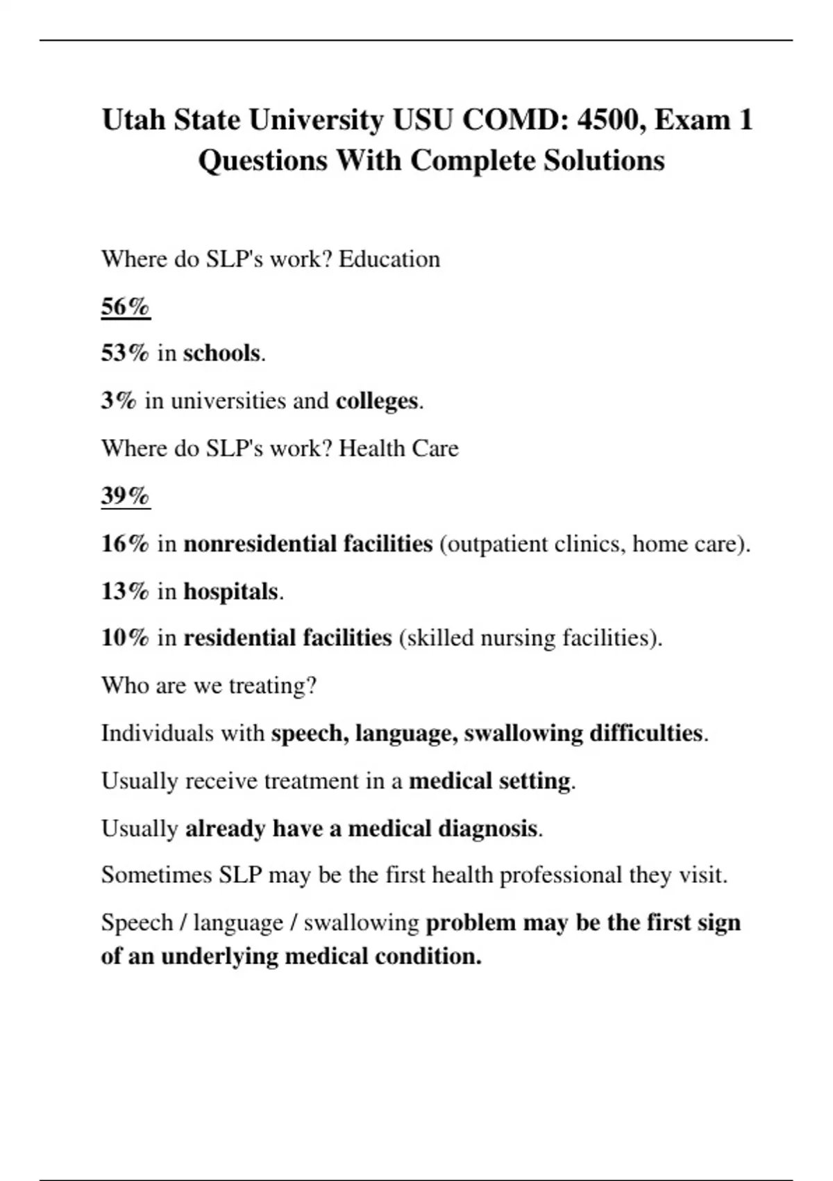 Utah State University USU COMD: 4500, Exam 1 hh Questions With Complete ...