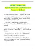 NJ DMV Motorcycle Test Questions & Verified Correct  Answers &vert; Updated