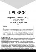 LPL4804 Assignment 1 &lpar;ANSWERS&rpar; Semester 2 2024 - DISTINCTION GUARANTEED