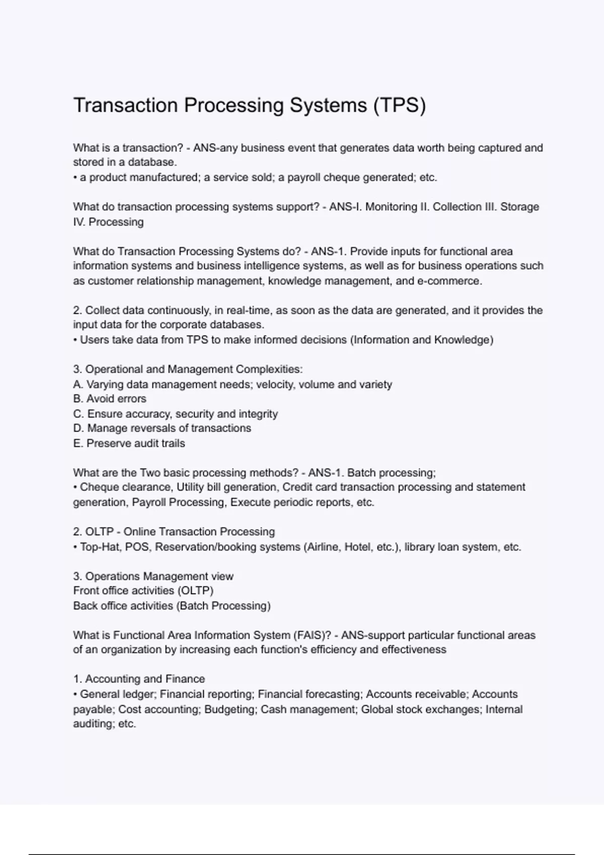 Transaction Processing Systems (TPS) 2024 with complete solutions ...