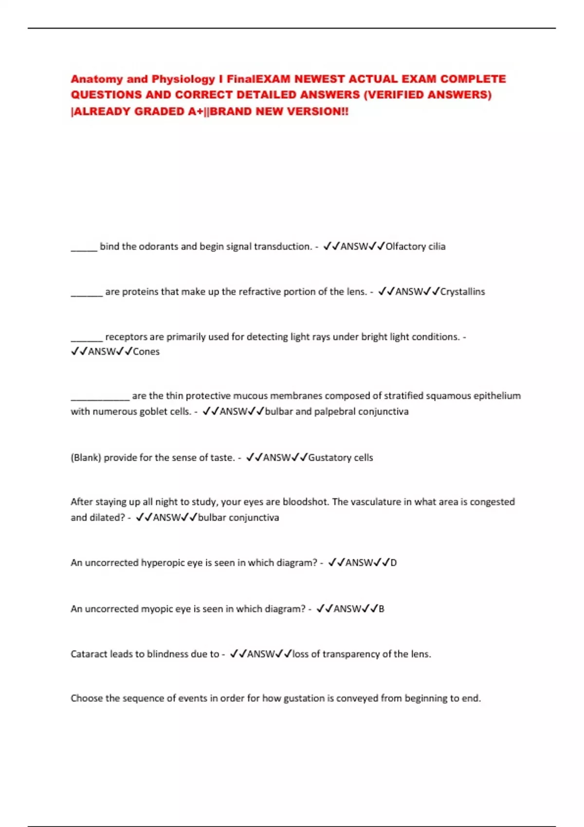 ANATOMY AND PHYSIOLOGY OPENSTAX LATEST UPDATED 2026 REAL FINAL EXAM ...