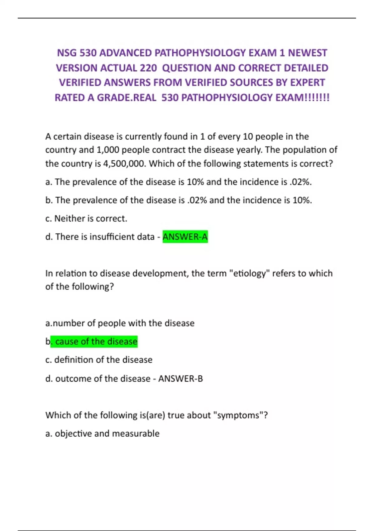 NSG 530 ADVANCED PATHOPHYSIOLOGY EXAM 1 NEWEST VERSION ACTUAL 220 ...