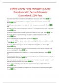 Suffolk County Food Manager's Course Questions with Revised Answers Guaranteed 100&percnt; Pass