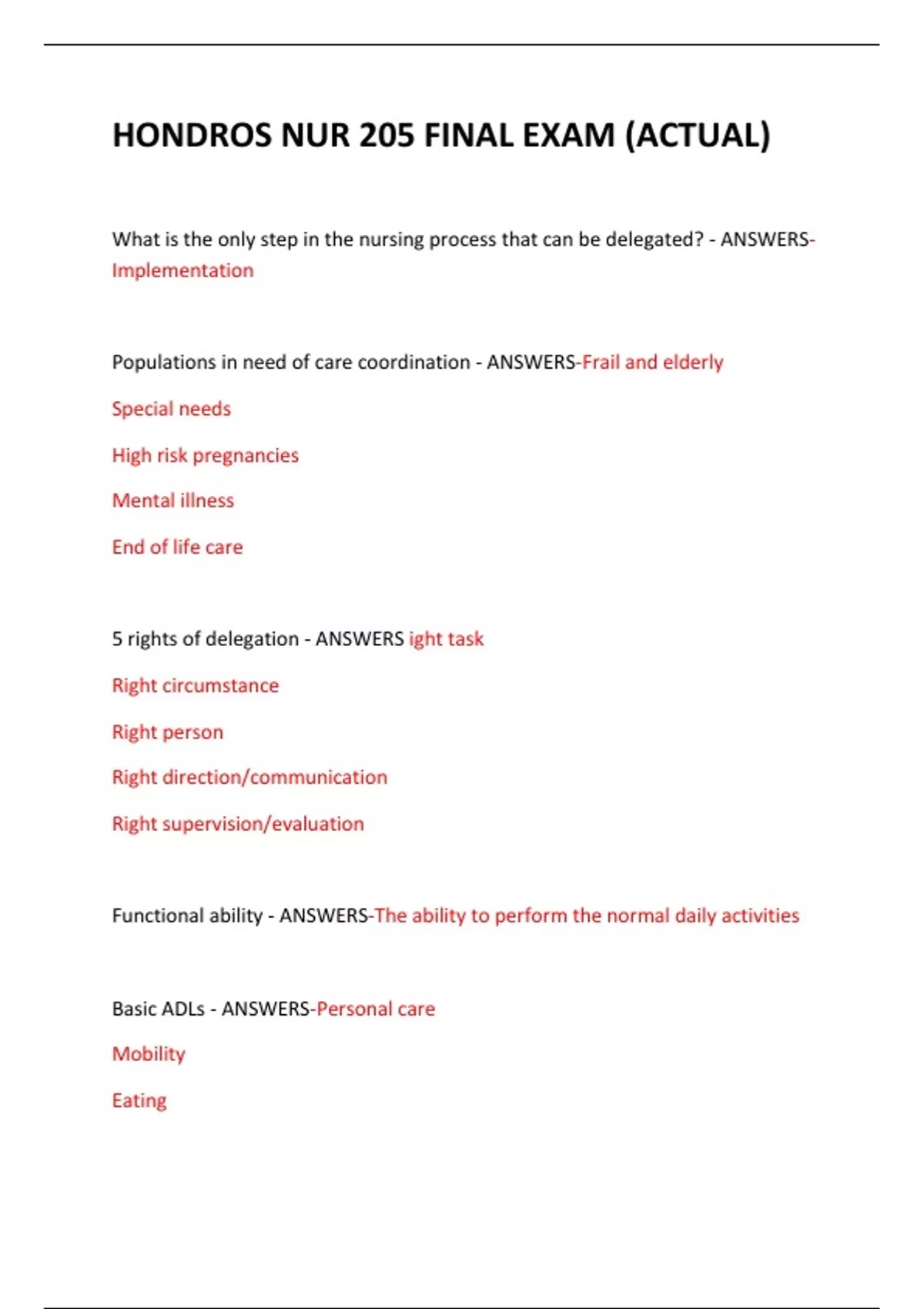 HONDROS NUR 205 FINAL EXAM (ACTUAL) 2024 QUESTIONS AND ANSWERS ...