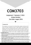 COM3703 Assignment 1 &lpar;ANSWERS&rpar; Semester 2 2024 - DISTINCTION GUARANTEED