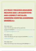 ATI TEAS 7 READING 2024-2025 READING 202145 QUESTIONS AND CORRECT DETAILED ANSWERS &lpar;VERIFIED ANSWERS&rpar;&vert; GRADED A&plus;