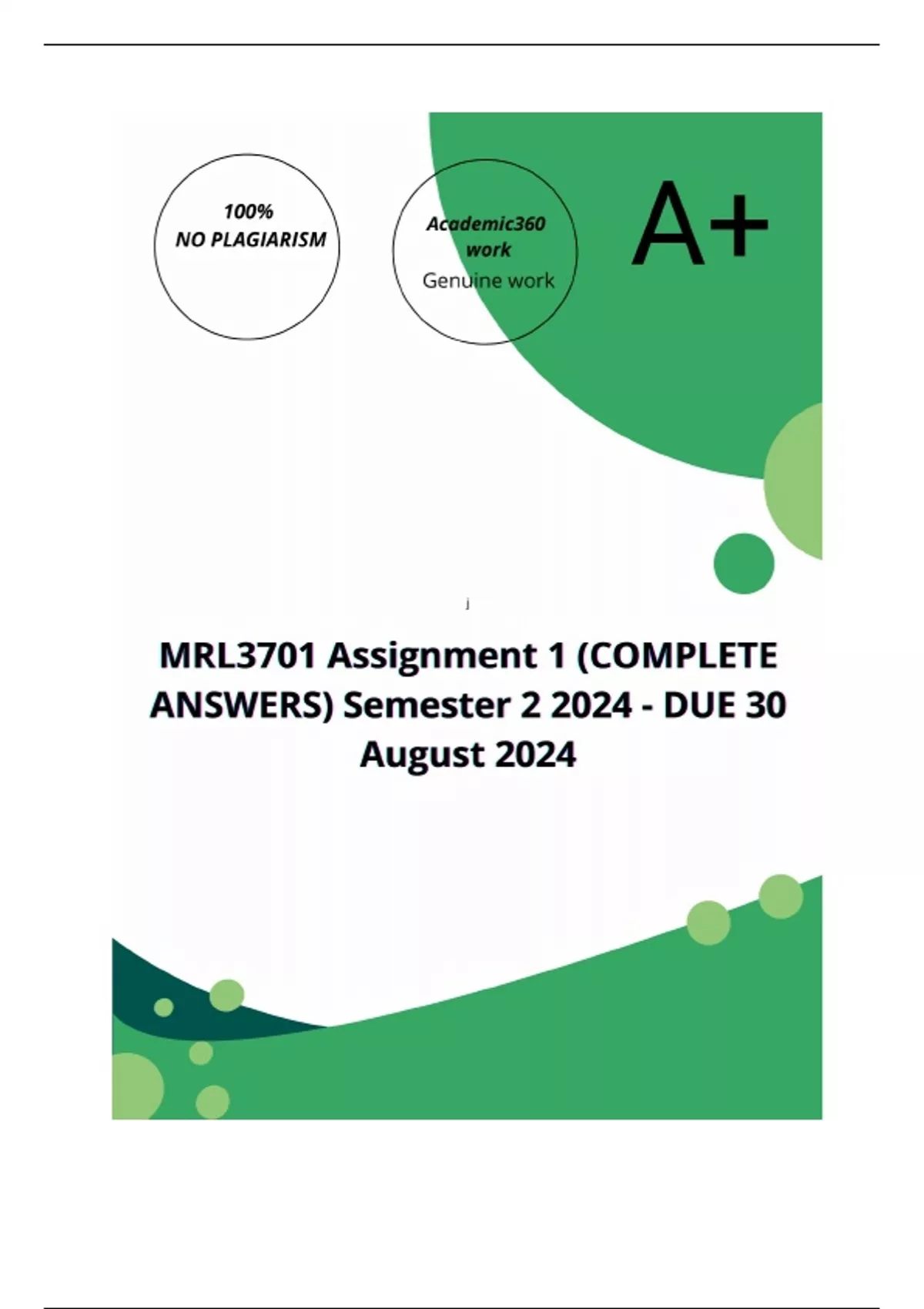 MRL3701 Assignment 1 (COMPLETE ANSWERS) Semester 2 2024 - DUE 30 August ...