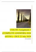 COS1501 Assignment 3 &lpar;COMPLETE ANSWERS&rpar; 2024 &lpar;653581&rpar; - DUE 22 July 2024