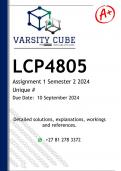 LCP4805 Assignment 1 &lpar;DETAILED ANSWERS&rpar; Semester 2 2024 - DISTINCTION GUARANTEED