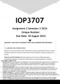  IOP3707 Assignment 2 &lpar;ANSWERS&rpar; Semester 2 2024 - DISTINCTION GUARANTEED