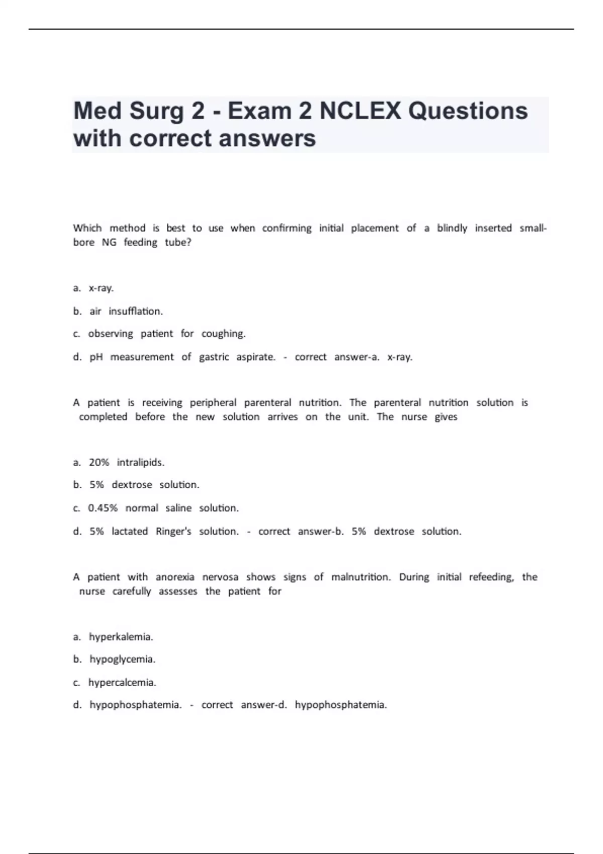 Med Surg 2 - Exam 2 NCLEX Questions with correct answers - MED SURG ...