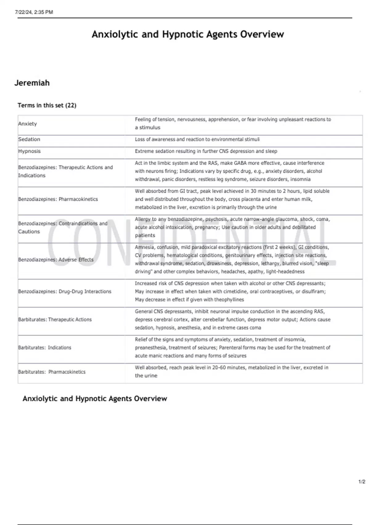 Anxiolytic and Hypnotic Agents Overview Flashcards _ Latest complete ...