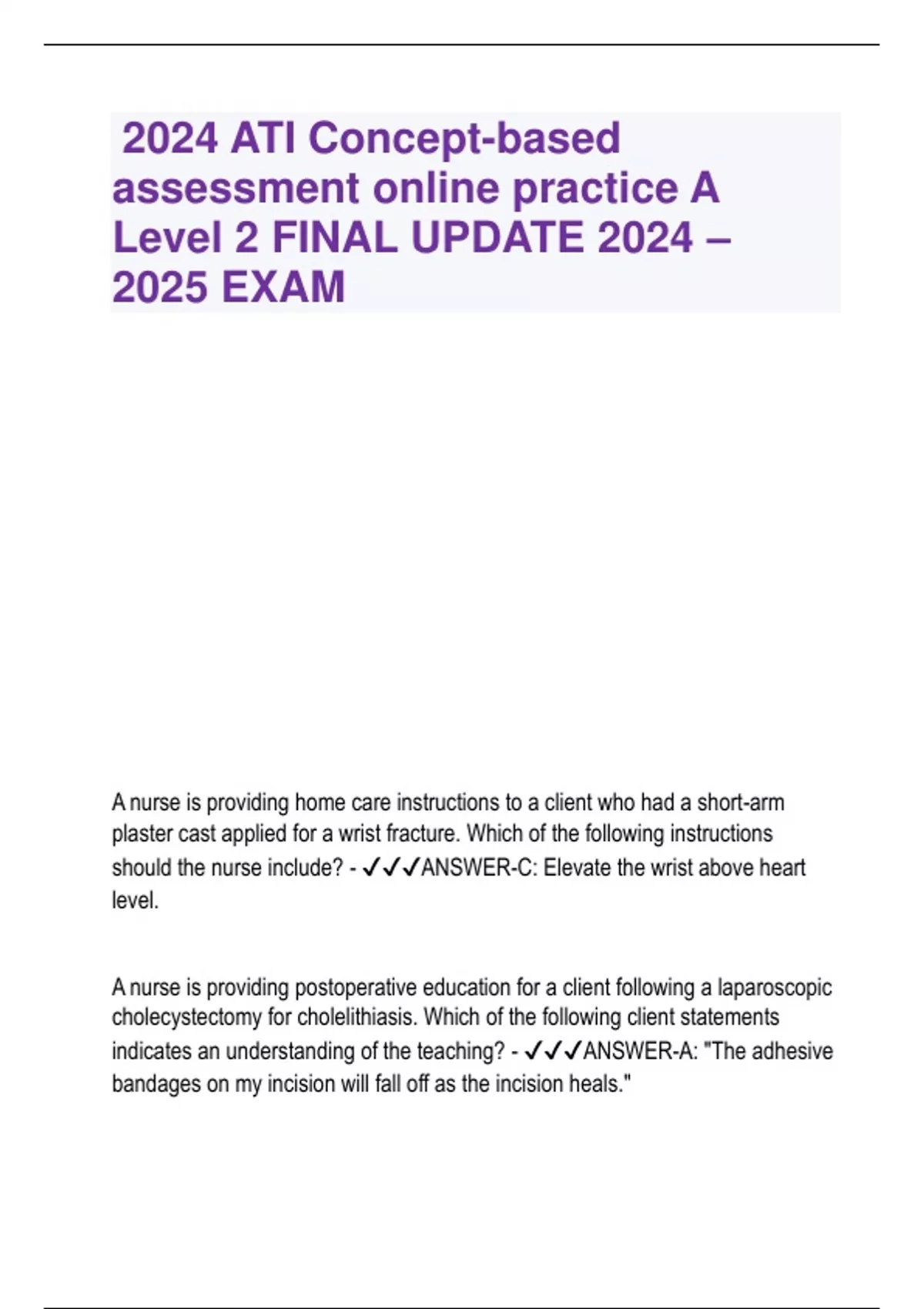 2024 ATI Conceptbased assessment online practice A Level 2 FINAL