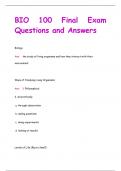 ASU BIO 100 EXAM  Questions and Answers