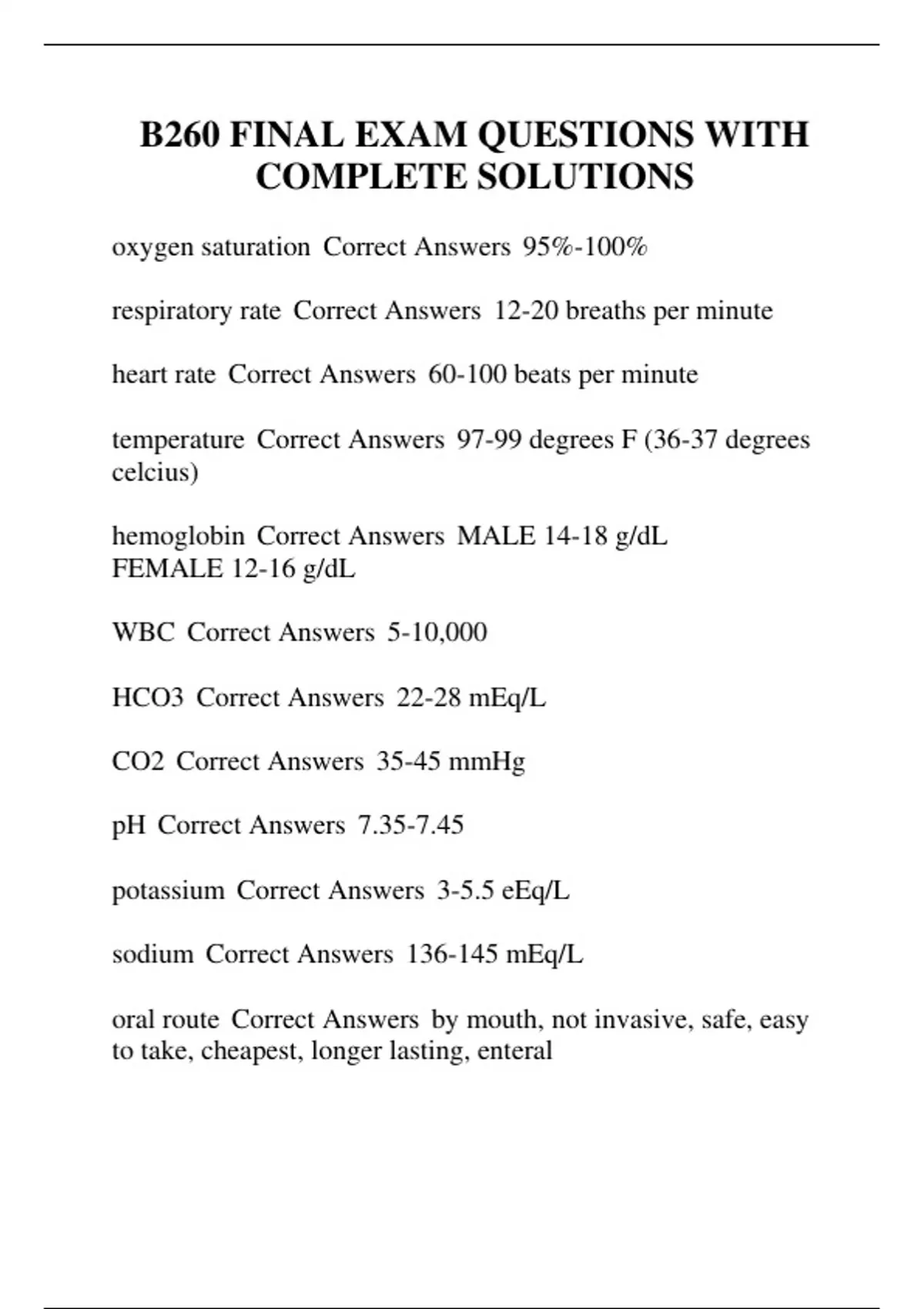 B260 FINAL EXAM QUESTIONS WITH COMPLETE SOLUTIONS - NURS B260 - Stuvia US