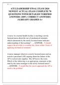 ATI LEADERSHIP FINAL EXAM 2024 NEWEST ACTUAL EXAM COMPLETE 70 QUESTIONS WITH DETAILED VERIFIED ANSWERS &lpar;100&percnt; CORRECT ANSWERS&rpar; &sol;ALREADY GRADED A&plus;