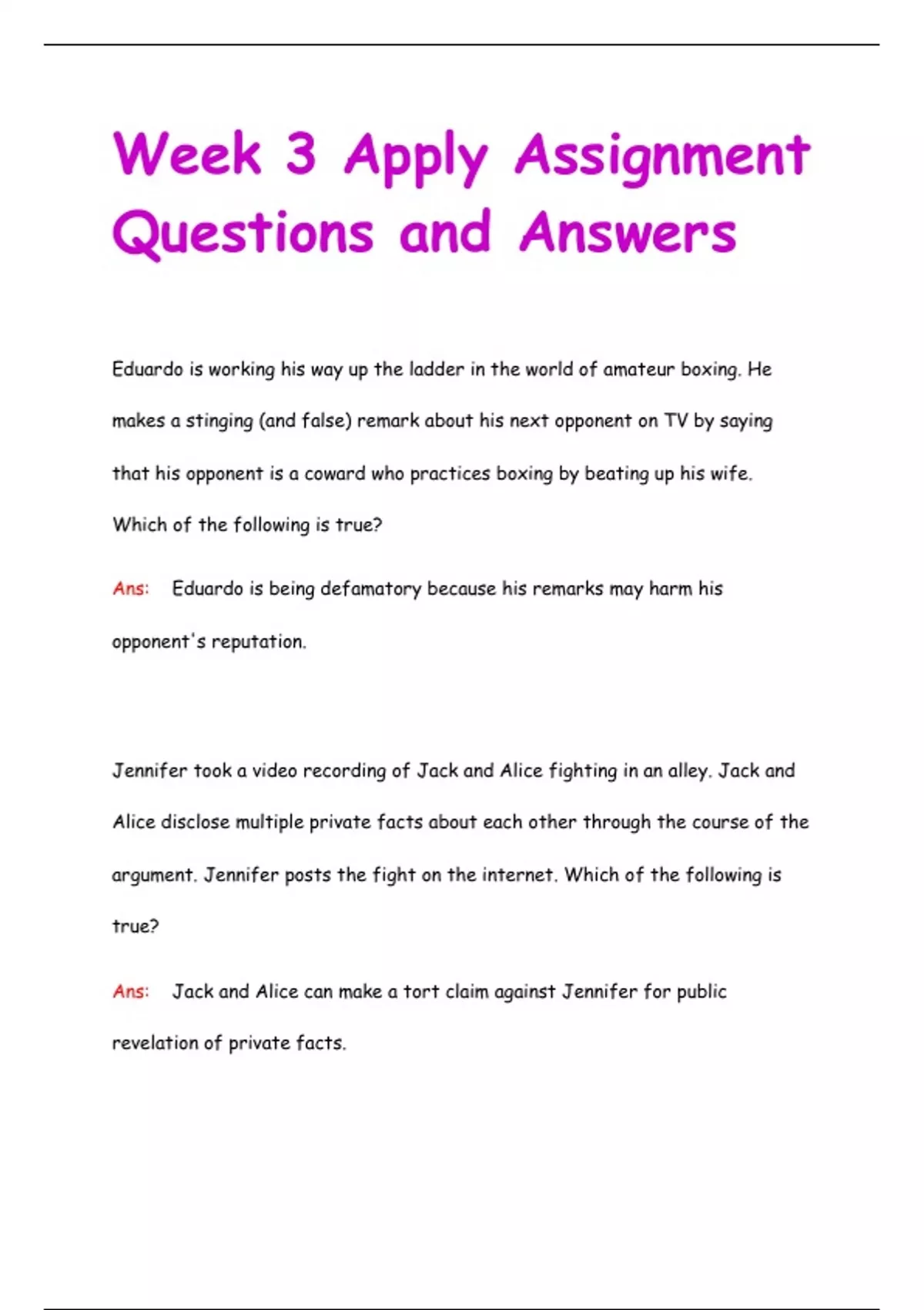 Week 3 Apply Assignment Questions and Answers - 3 Apply - Stuvia US