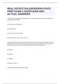 REAL ESTATE SALESPERSON STATE PREP EXAM 2 QUESTIONS AND ACTUAL ANSWERS&period;