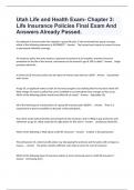 Utah Life and Health Exam- Chapter 3&colon; Life Insurance Policies Final Exam And Answers Already Passed&period;