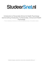 Samenvatting persoonlijke, klinische en gezondheidspsychologie PKG