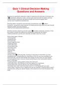 Quiz 1 Clinical Decision Making Questions and Answers