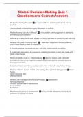 Clinical Decision Making Quiz 1 Questions and Correct Answers
