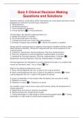 Quiz 5 Clinical Decision Making Questions and Solutions