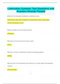 Lubrication Systems Test Questions and  Answers Already Passed