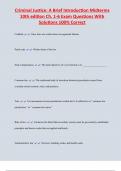 Criminal Justice&colon; A Brief Introduction Midterms  10th edition Ch&period; 1-6 Exam Questions With  Solutions 100&percnt; Correct