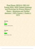 Exam 3 & Final Exam&colon; BIO210 &sol; BIO 210 &lpar;Latest 2024 &sol; 2025 Updates STUDY BUNDLE WITH COMPLETE SOLUTIONS&rpar; Anatomy and Physiology for Science Majors I Exam &vert; Questions and Verified Answers &vert; 100&percnt; Correct &vert; Grade A - GCU