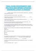 FINAL EXAM GOVERNMENT AND POLITICS 2024 SPRING UPDATED ANSWERS LATEST A GRADED
