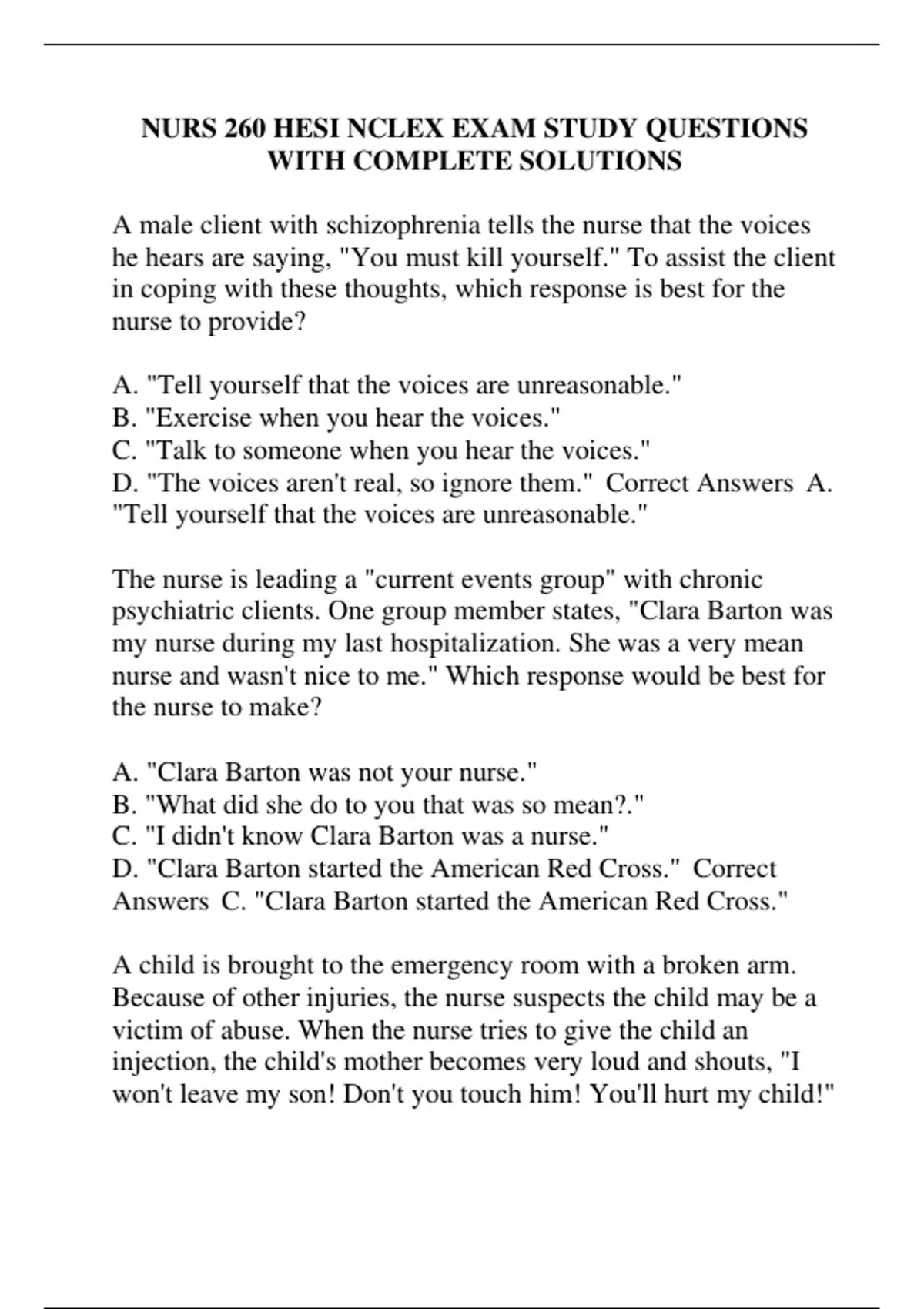 NURS 260 HESI NCLEX EXAM STUDY QUESTIONS WITH COMPLETE SOLUTIONS - NURS ...