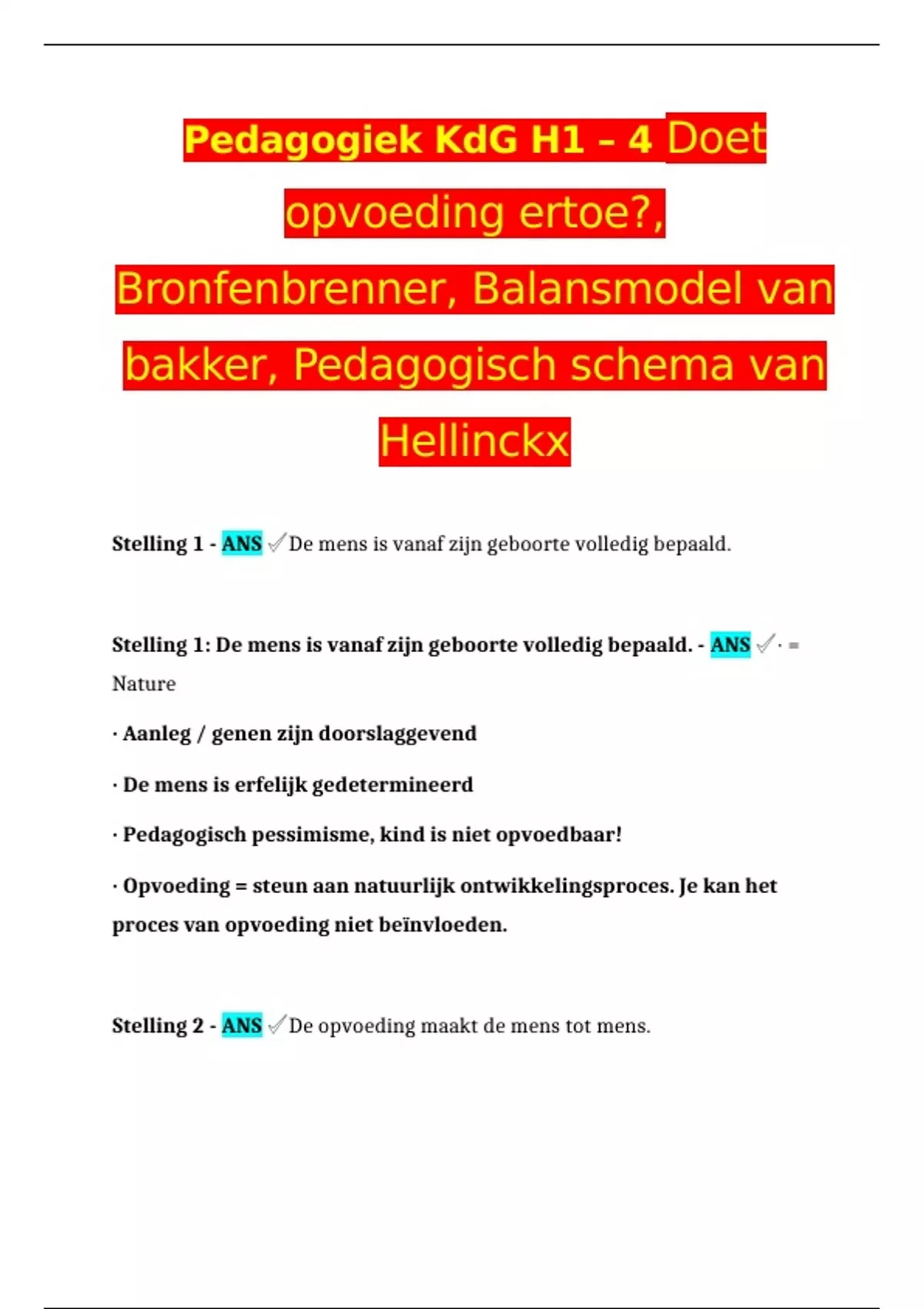 Pedagogiek KdG H1 – 4 Doet opvoeding ertoe?, Bronfenbrenner ...