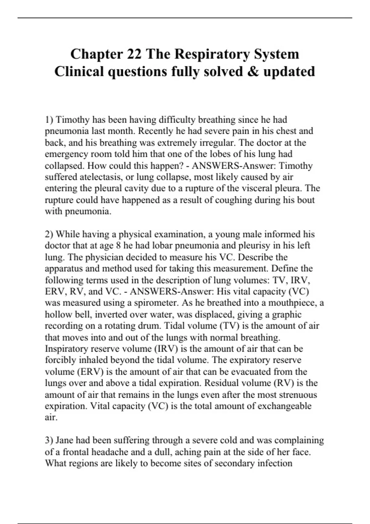 Chapter 22 The Respiratory System Clinical questions fully solved ...