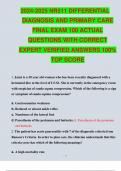 2024-2025 NR511 DIFFERENTIAL DIAGNOSIS AND PRIMARY CARE FINAL EXAM 100 ACTUAL QUESTIONS WITH CORRECT EXPERT VERIFIED ANSWERS 100&percnt; TOP SCORE