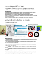 Summary Lectures Health Communication and Innovation