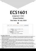 ECS1601 Assignment 2 &lpar;ANSWERS&rpar; 2024 - DISTINCTION GUARANTEED