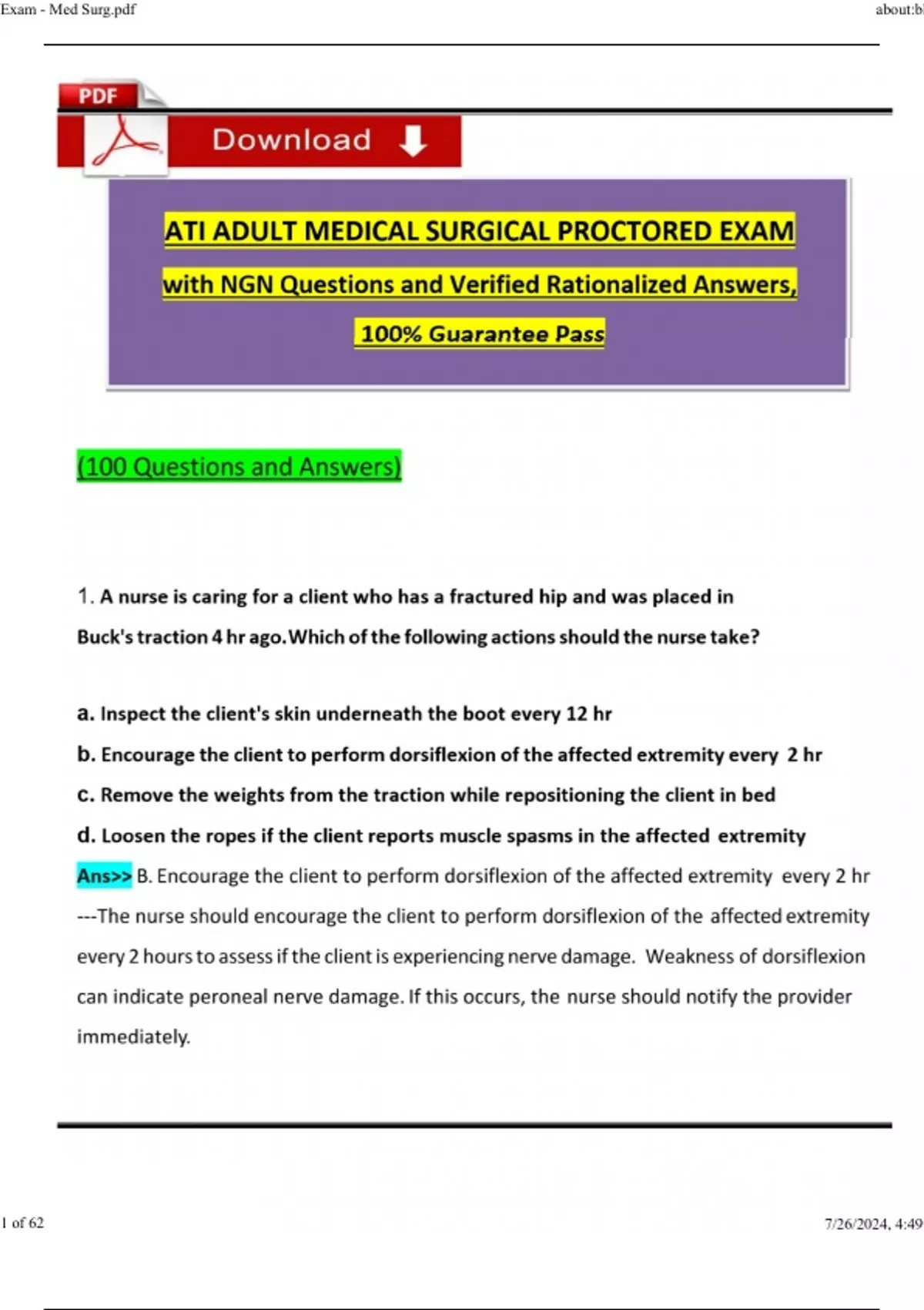 RN ATI Adult Med Surg Proctored Exam (2023 / 2024) with Questions and ...
