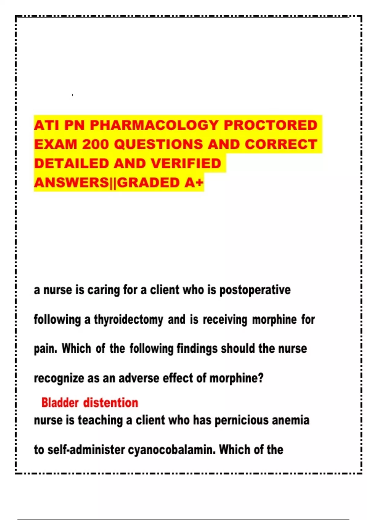 ATI PN PHARMACOLOGY PROCTORED EXAM 200 QUESTIONS AND CORRECT DETAILED ...