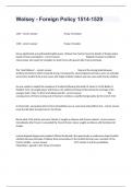 Wolsey - Foreign Policy 1514-1529 Actual Exam Questions With Complete Detailed Answers 100&percnt; Guaranteed&period;