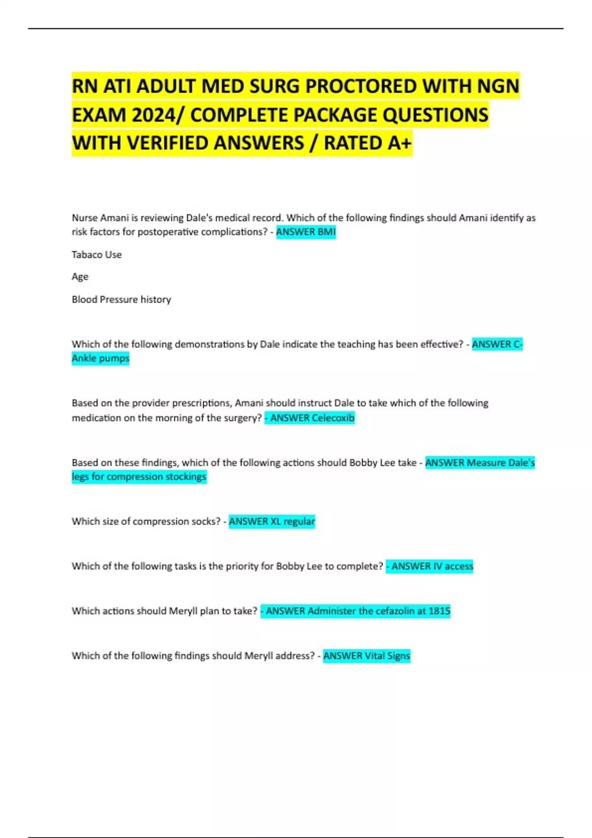 RN ATI MED SURG 2024 EXAM EDITION QUESTIONS WITH CORRECT VERIFIED ...