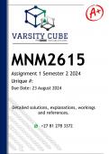 MNM2615 Assignment 1 &lpar;DETAILED ANSWERS&rpar; Semester 2 2024 - DISTINCTION GUARANTEED