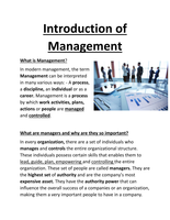 Introducing Management - Types of Management / Levels - 13 Pages