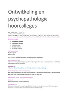 Ontwikkeling en Psychopathologie hoorcollege aantekeningen, volledig incl sheets, afbeeldingen en toelichting