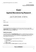 Applied Manufacturing Research Exam & Answers 2015-2016