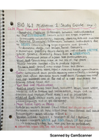 BIO 162 Midterm 1 Study Guide- Introduction to Organismal Form and Function