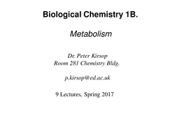 Biological chemistry 1B lecture notes (exludes catalysis)
