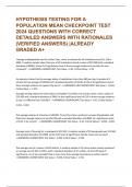 HYPOTHESIS TESTING FOR A  POPULATION MEAN CHECKPOINT TEST  2024 QUESTIONS WITH CORRECT  DETAILED ANSWERS WITH RATIONALES  &lpar;VERIFIED ANSWERS&rpar; &vert;ALREADY  GRADED A&plus; 