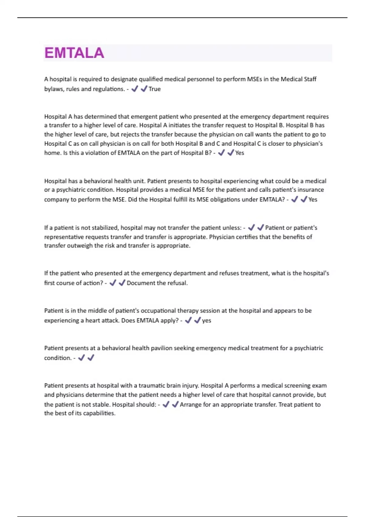 EMTALA Questions and Answers 100% Verified - EMTALA - Stuvia US