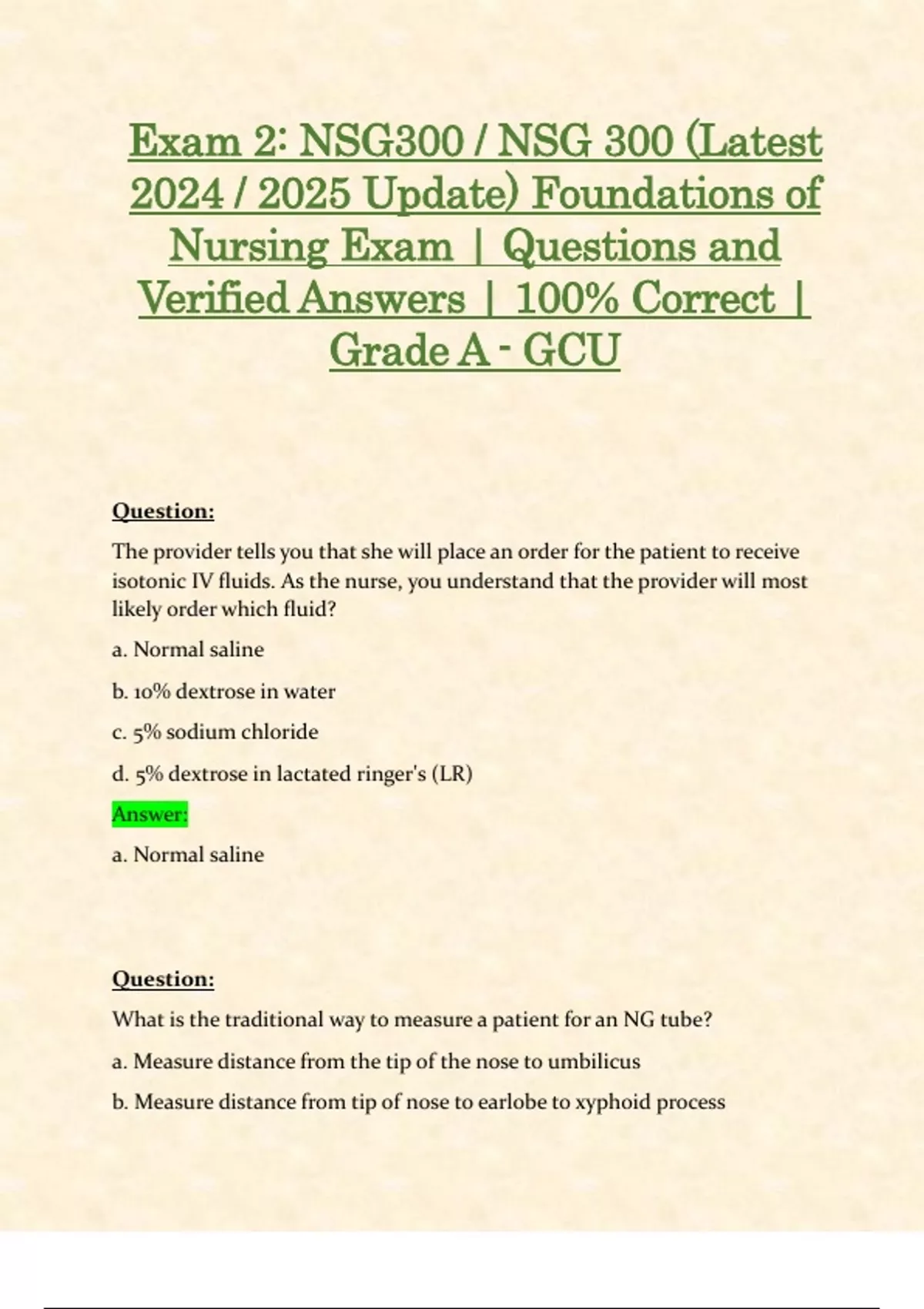 Exam 2: NSG300 / NSG 300 (Latest 2024 / 2025 Update) Foundations of ...